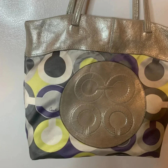 COACH 14970 Julia Op Art  Signature Lilac Silver Leather Shoulder Tote Bag - Picture 11 of 13
